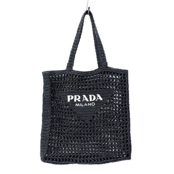 Prada Raffia Tote Bag Black - Picture 1 of 7